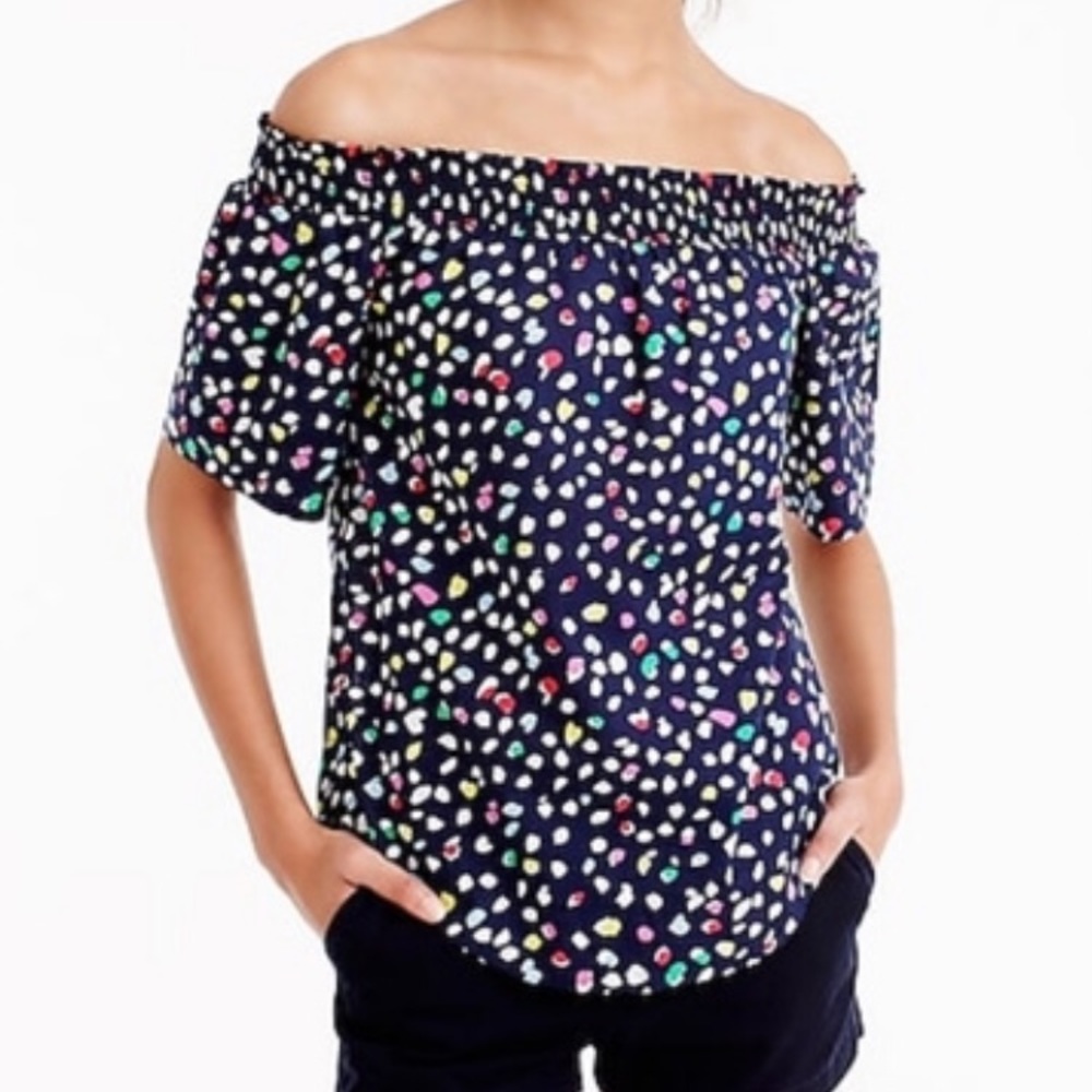 J.Crew happy cat print off shoulder top
